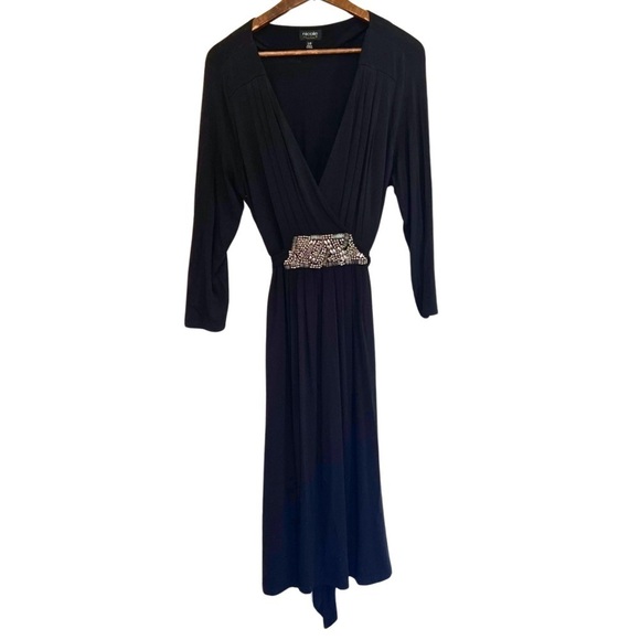 Nicole by Nicole Miller Black Dress with Beaded Front Detail | Size Large | - Picture 4 of 11